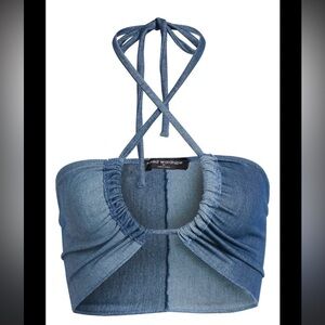 2/$30 Naked Wardrobe The X Denim Halter Crop Top size 1X